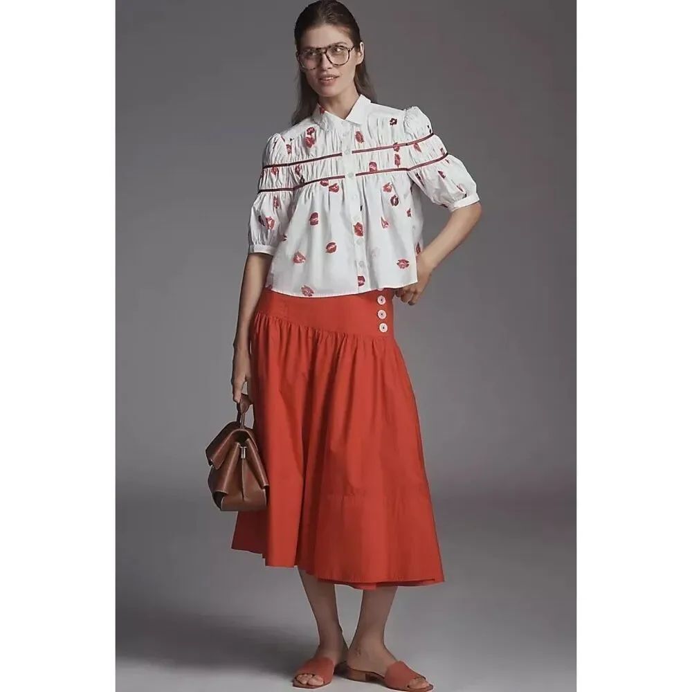 New Anthropologie Maeve's Leandra Blouse with Ruffled Neck Size S